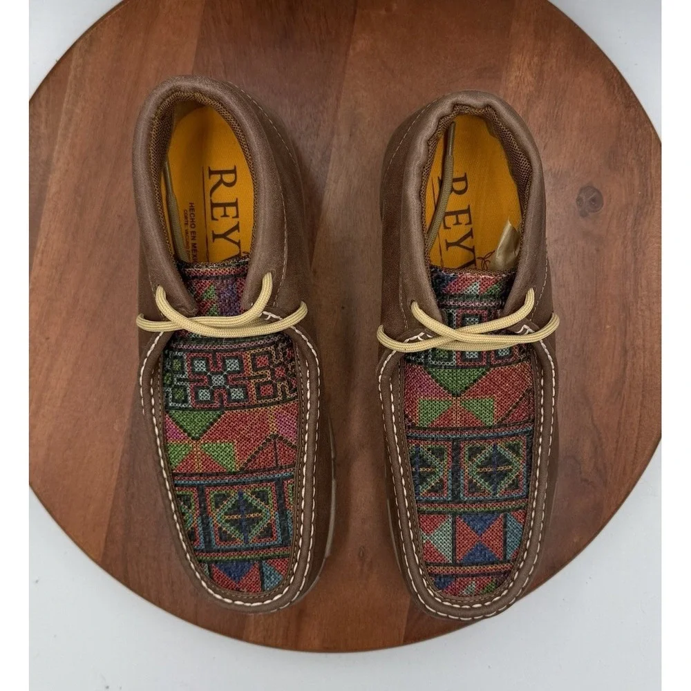 REYWELT Boots Brown Leather Woven Inlay Lace Up Chukka Moc Men's US 9.5/Mex 28.5